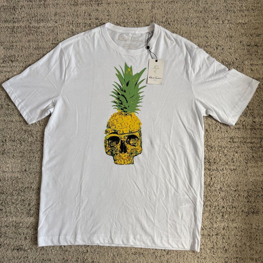 Robert Graham Skull Pineapple Graphic T-Shirt Mens M White 100% Cotton NWT